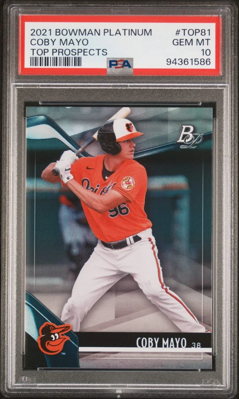 Graded 2021 Bowman Platinum Coby Mayo #TOP81 Top Prospects Baseball Card PSA 10