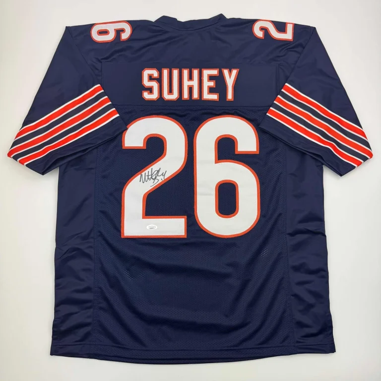 Autographed/Signed Matt Suhey Chicago Blue Football Jersey JSA COA