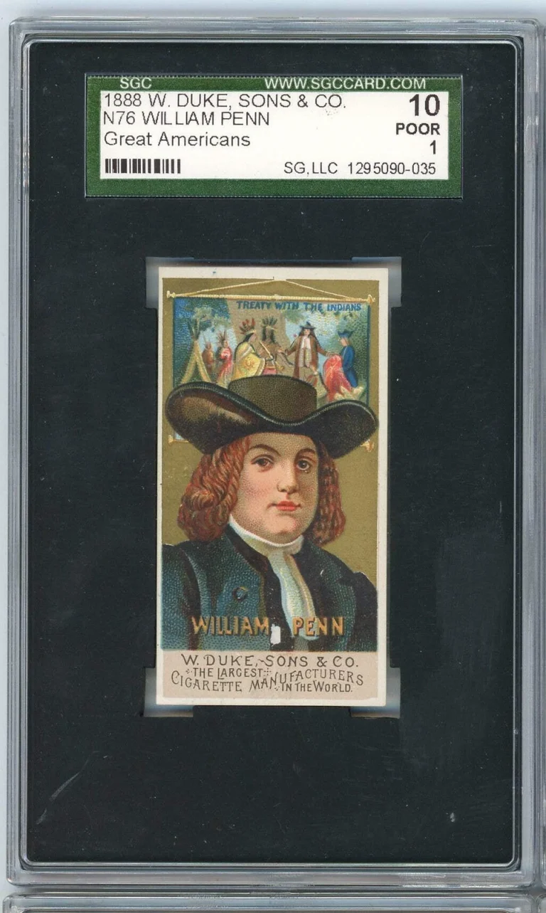 Graded 1888 W Duke Sons Co N76 Great Americans William Penn Tobacco Card SGC 1