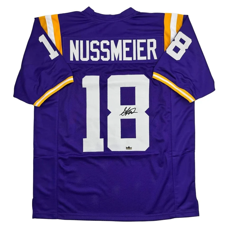Facsimile Autographed Garrett Nussmeier LSU Purple Reprint Jersey Size Men's XL