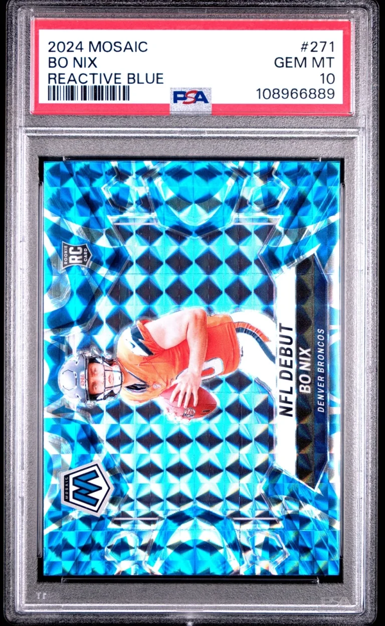 Graded 2024 Panini Mosaic Bo Nix #271 Reactive Blue Rookie Football Card PSA 10