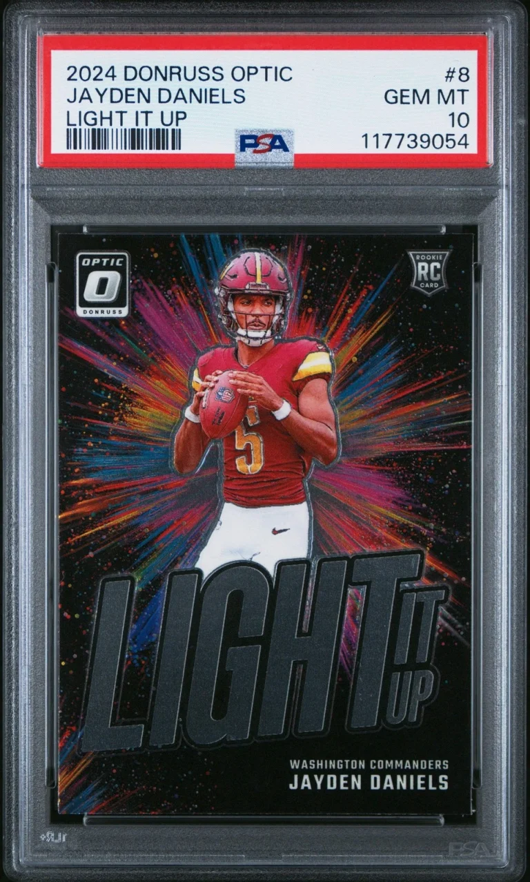Graded 2024 Donruss Optic Jayden Daniels #8 Light It Up RC Football Card PSA 10