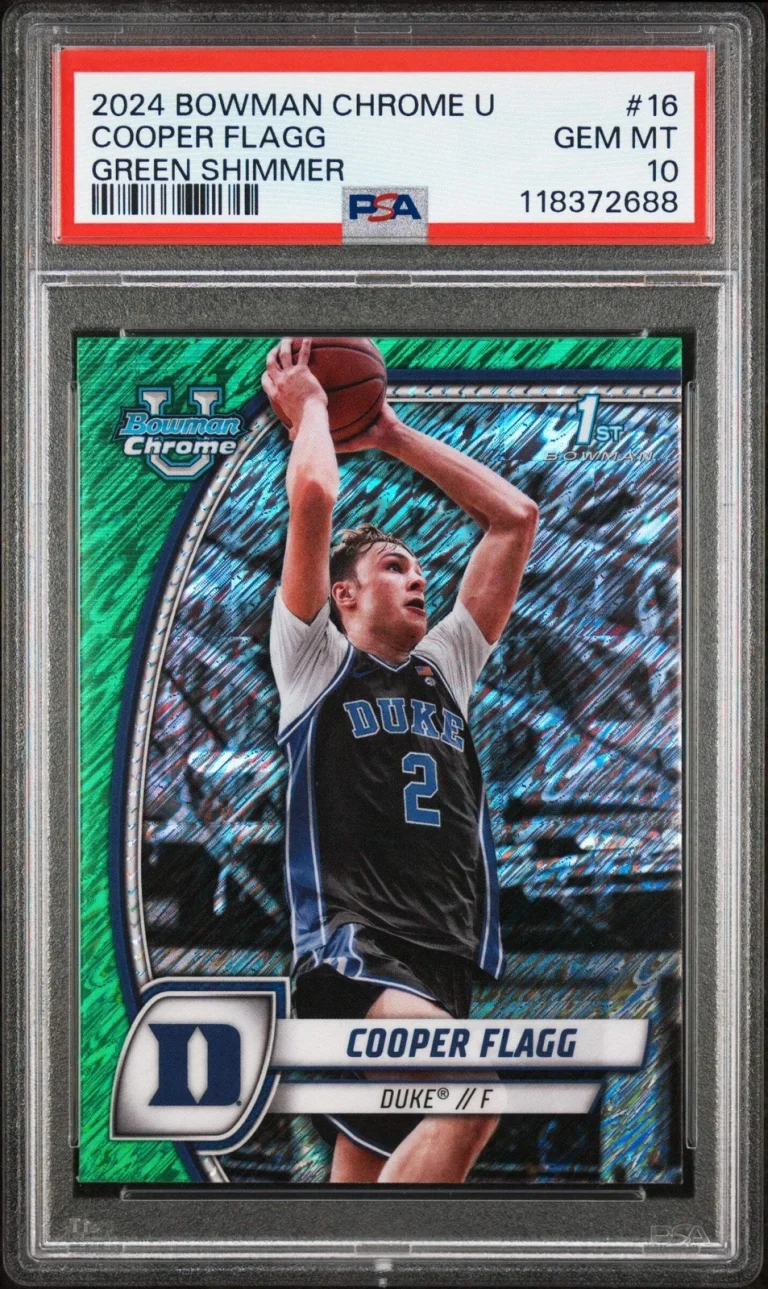 Graded 2024 Bowman CHR U Cooper Flagg #16 Green Shimmer Basketball Card PSA 10