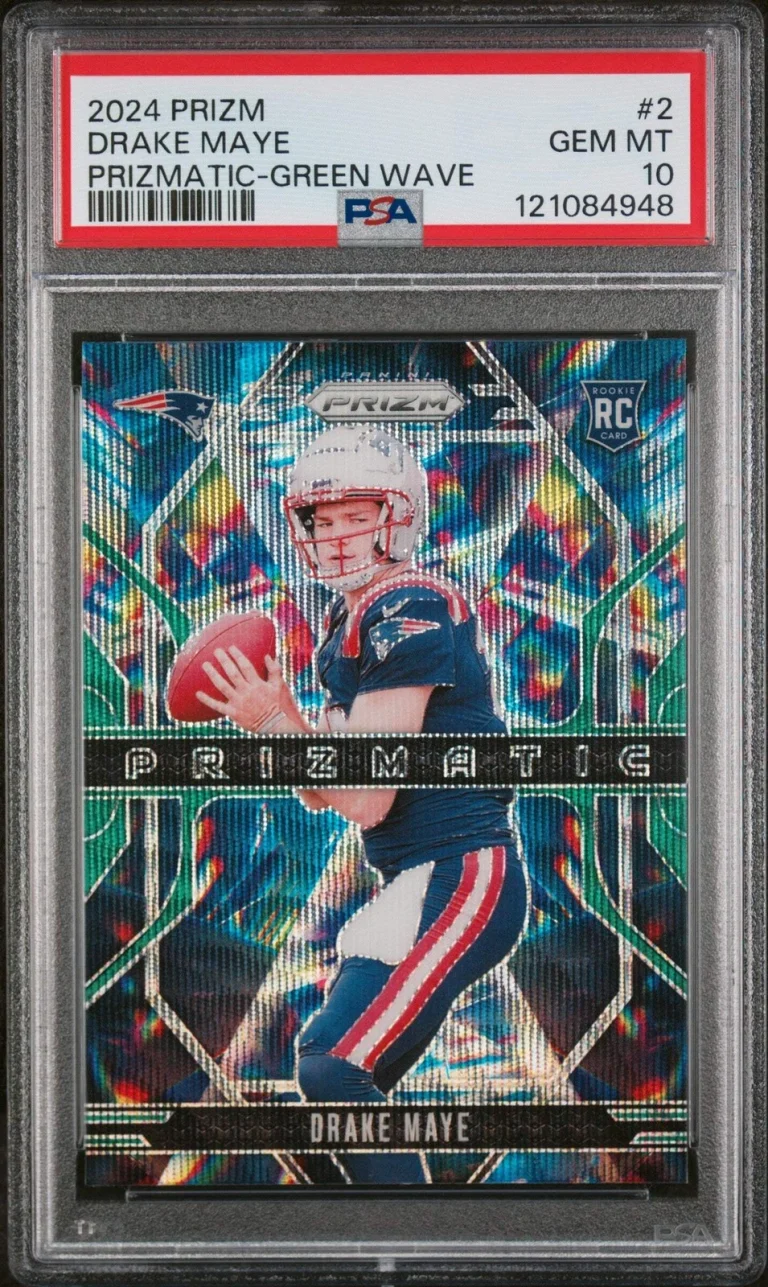 Graded 2024 Panini Prizm Drake Maye #2 Green Wave Rookie RC Football Card PSA 10