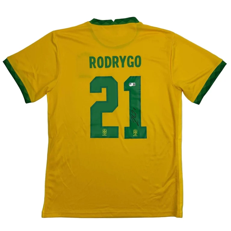 Autographed/Signed Rodrygo Silva de Goes Brazil Yellow Soccer Jersey Beckett COA