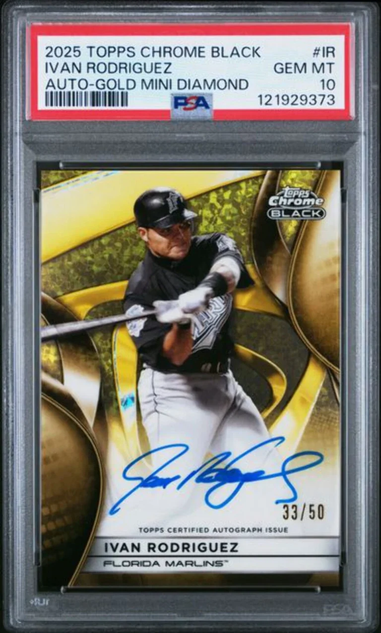 Graded 2025 Topps Chrome Black Ivan Rodriguez #IR /50 Gold Mini Auto Card PSA 10
