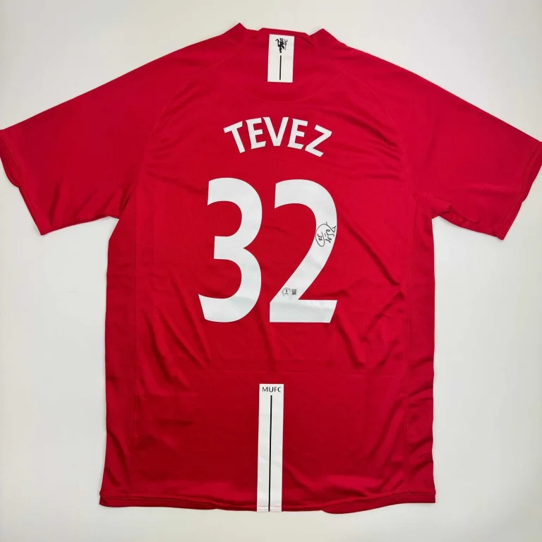 Autographed/Signed Carlos Tevez Manchester United Red Jersey Beckett BAS COA