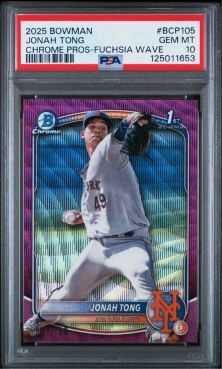Graded 2025 Bowman Jonah Tong BCP105 Chrome Fuschia Wave /199 Rookie Card PSA 10