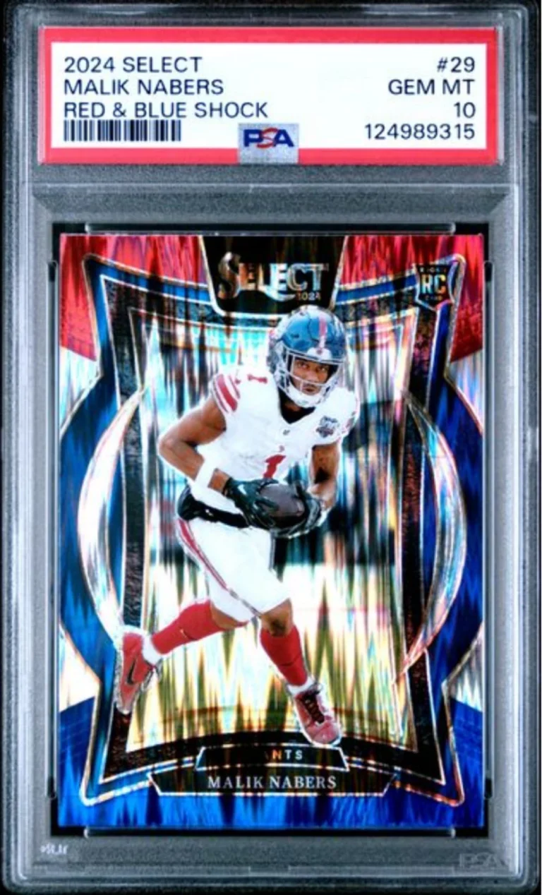 Graded 2024 Panini Select Malik Nabers #29 Red & Blue Shock Rookie Card PSA 10