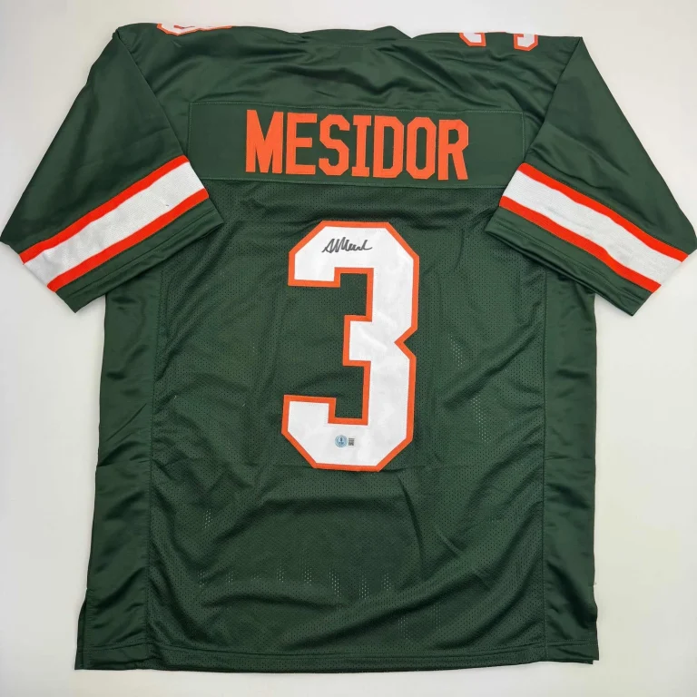 Autographed/Signed Akheem Mesidor Miami Green College Jersey Beckett BAS COA