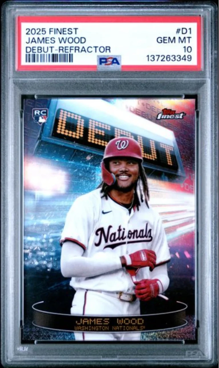 Graded 2025 Topps Finest James Wood #D1 Debut Refractor RC Baseball Card PSA 10
