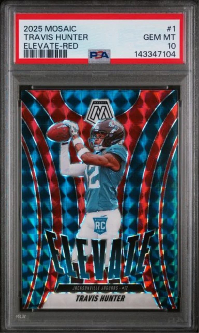 Graded 2025 Panini Mosaic Travis Hunter #1 Elevate Red RC Football Card PSA 10