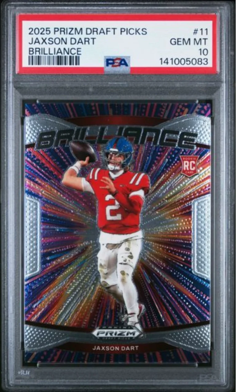 Graded 2025 Panini Prizm DP Jaxson Dart #11 Brilliance RC Football Card PSA 10