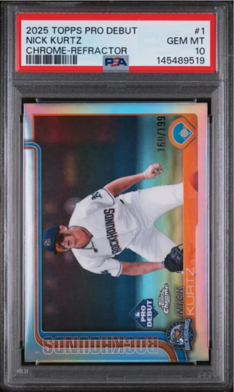 Graded 2025 Topps Pro Debut Nick Kurtz #1 Refractor /199 RC Baseball Card PSA 10
