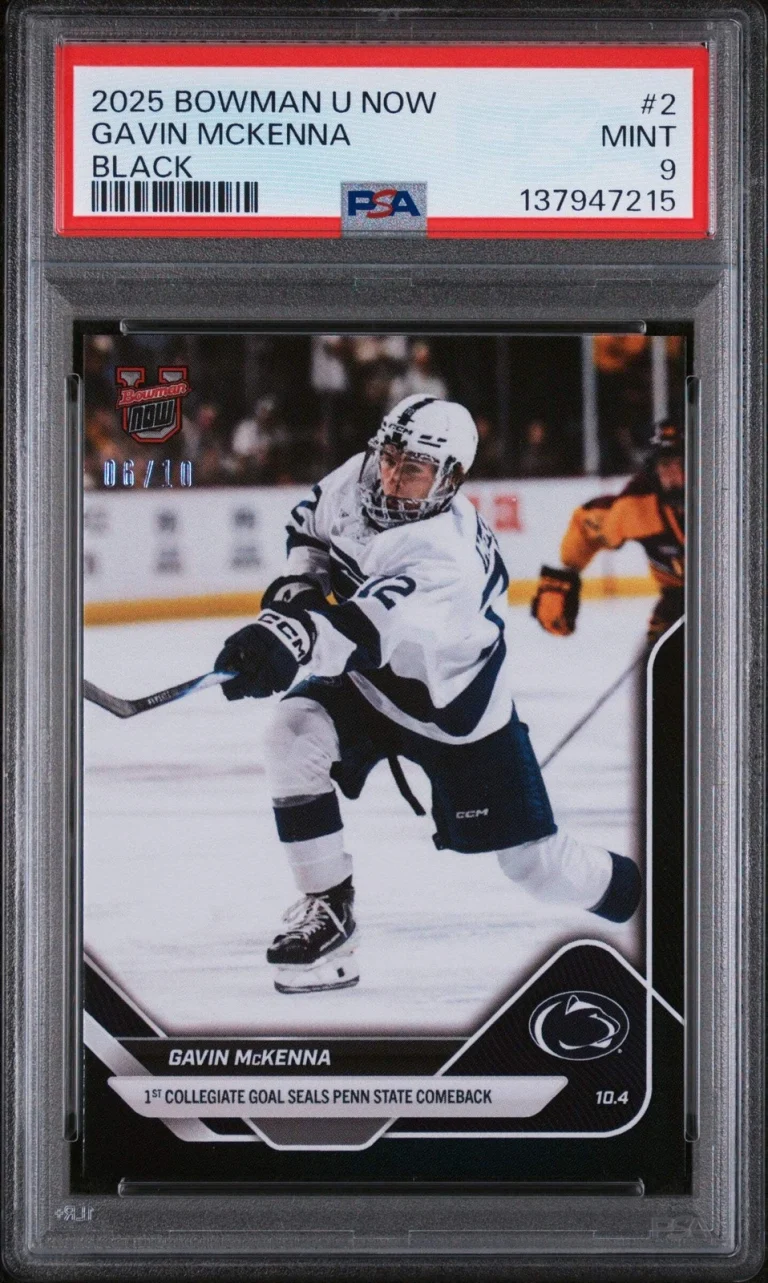 Graded 2025 Bowman U Now Gavin McKenna #2 Black Foil /10 RC Hockey Card PSA 9