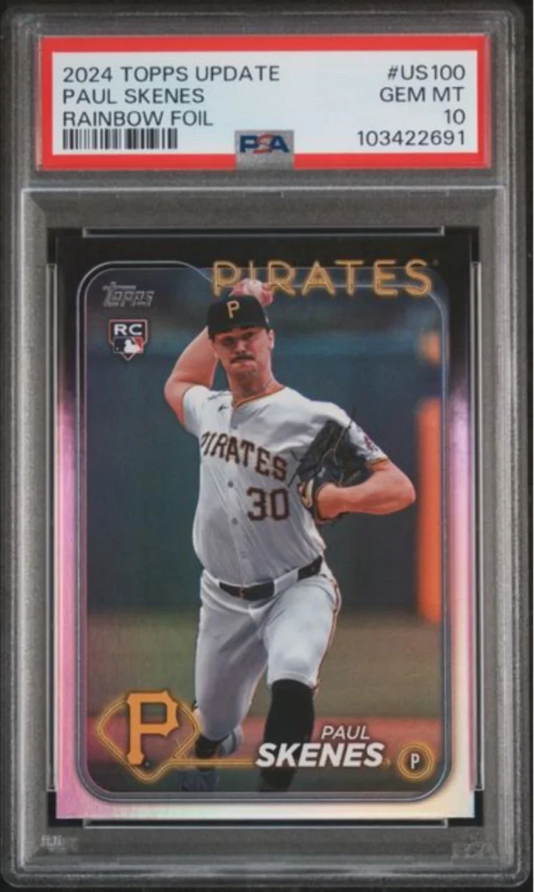 Graded 2024 Topps Update Paul Skenes #US100 Rainbow Foil RC Baseball Card PSA 10