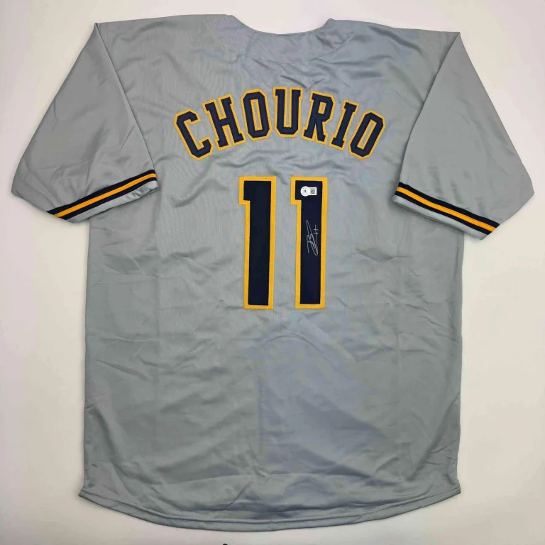 Autographed/Signed Jackson Chourio Milwaukee Grey Baseball Jersey Beckett COA
