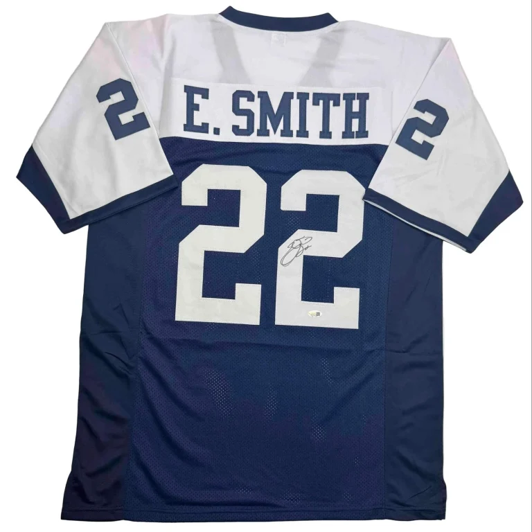 Autographed/Signed Emmitt Smith Dallas Thanksgiving Football Jersey Beckett COA