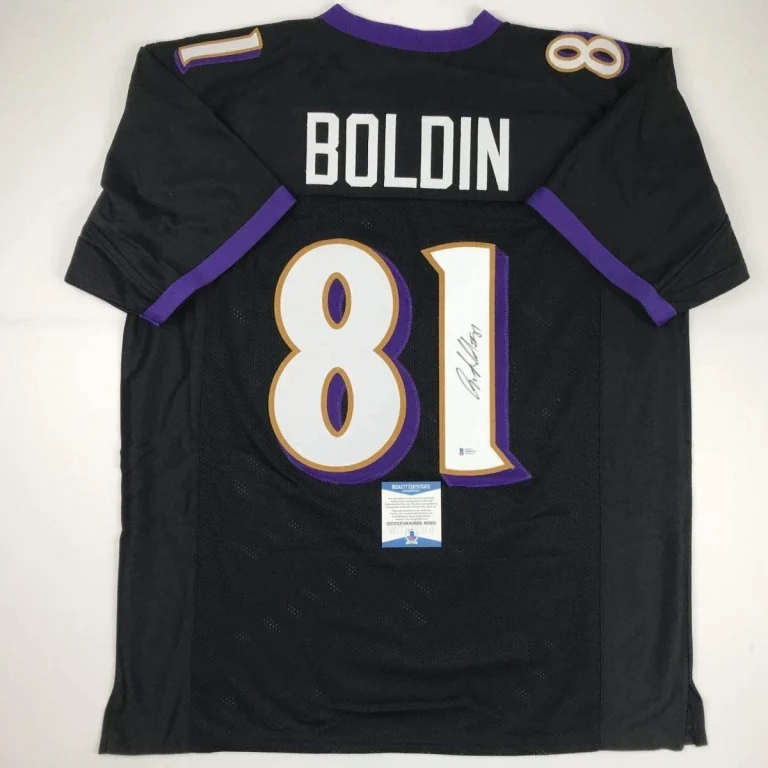 Autographed/Signed ANQUAN BOLDIN Baltimore Black Football Jersey Beckett BAS COA