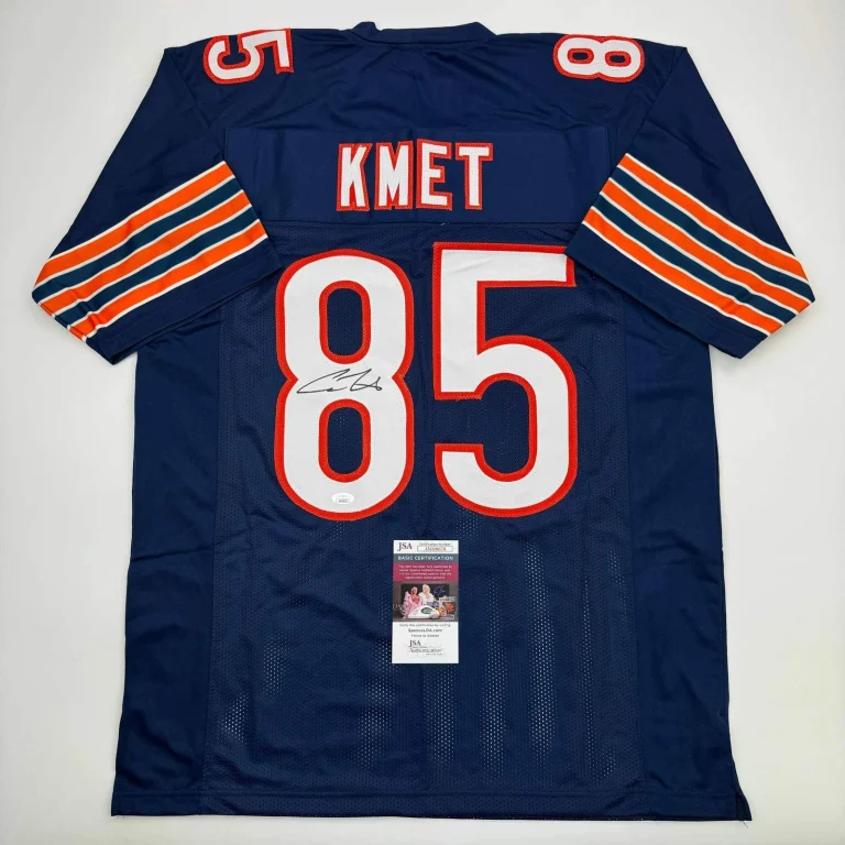 Autographed/Signed Cole Kmet Chicago Blue Football Jersey JSA COA