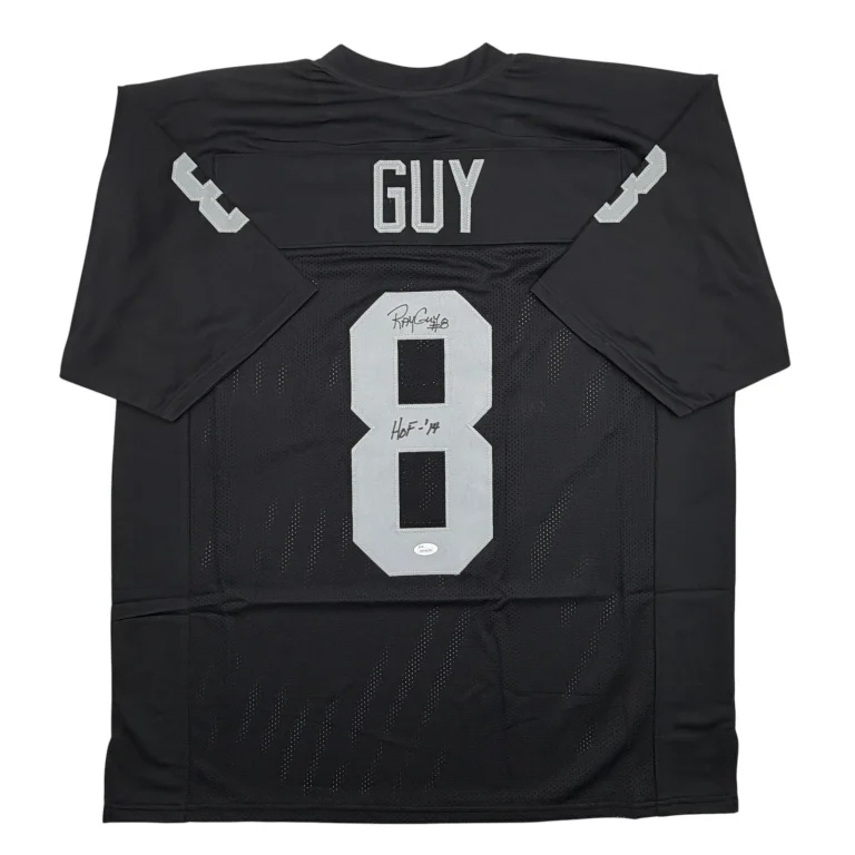 Autographed/Signed Ray Guy HOF Oakland Las Vegas Black Football Jersey JSA COA