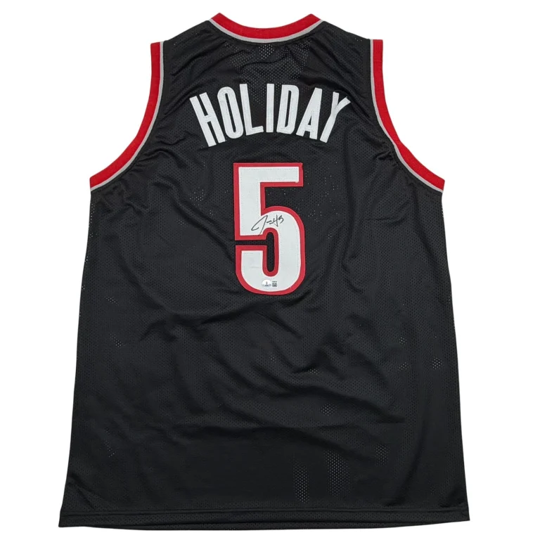 Autographed/Signed Jrue Holiday Portland Black Basketball Jersey Beckett BAS COA