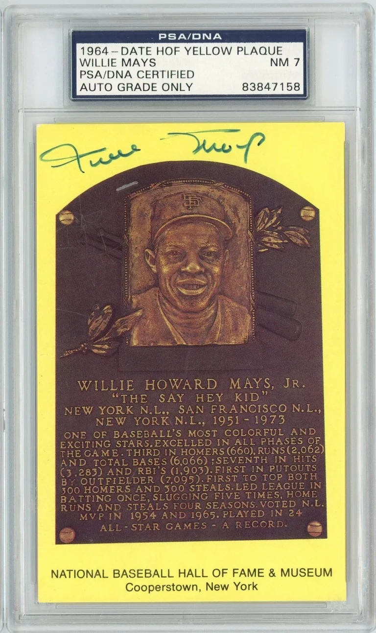 Graded Baseball Hall of Fame Plaque Willie Mays Signed Auto Postcard PSA 7