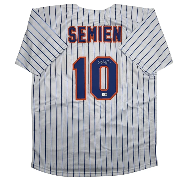 Autographed/Signed Marcus Semien New York Pinstripe Baseball Jersey Beckett COA