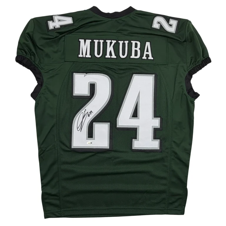 Autographed/Signed Andrew Mukuba Philadelphia Dark Green Pro Cut Jersey JSA COA