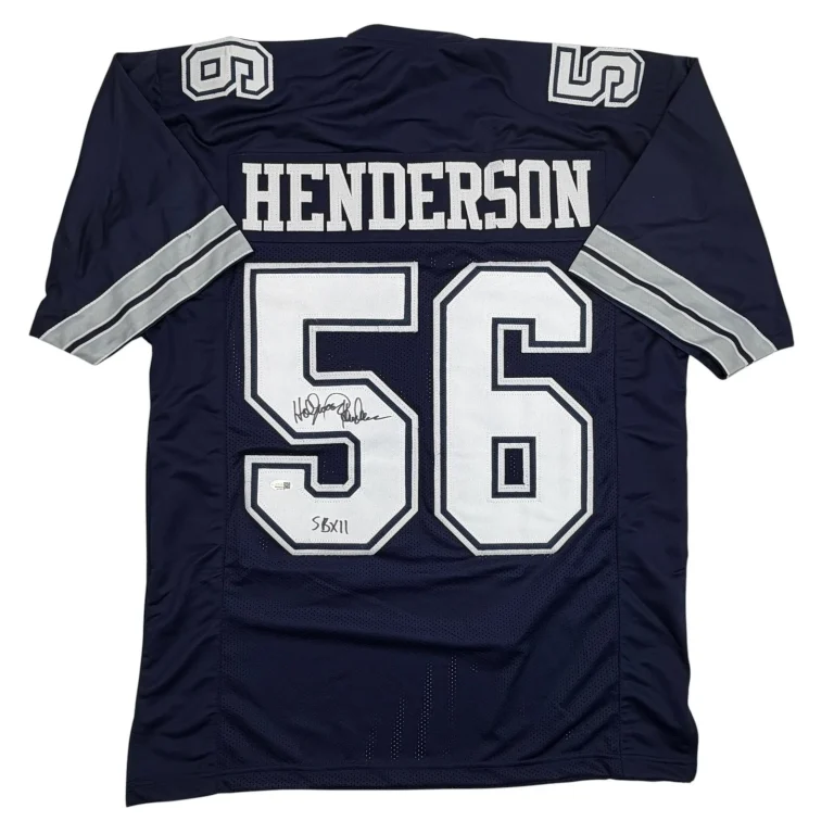 Autographed/Signed Thomas Henderson Dallas Blue Football Jersey JSA COA