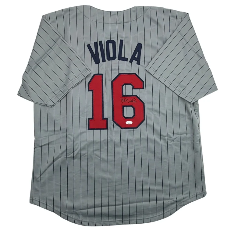 Autographed/Signed Frank Viola Minnesota Grey Pinstripe Baseball Jersey JSA COA