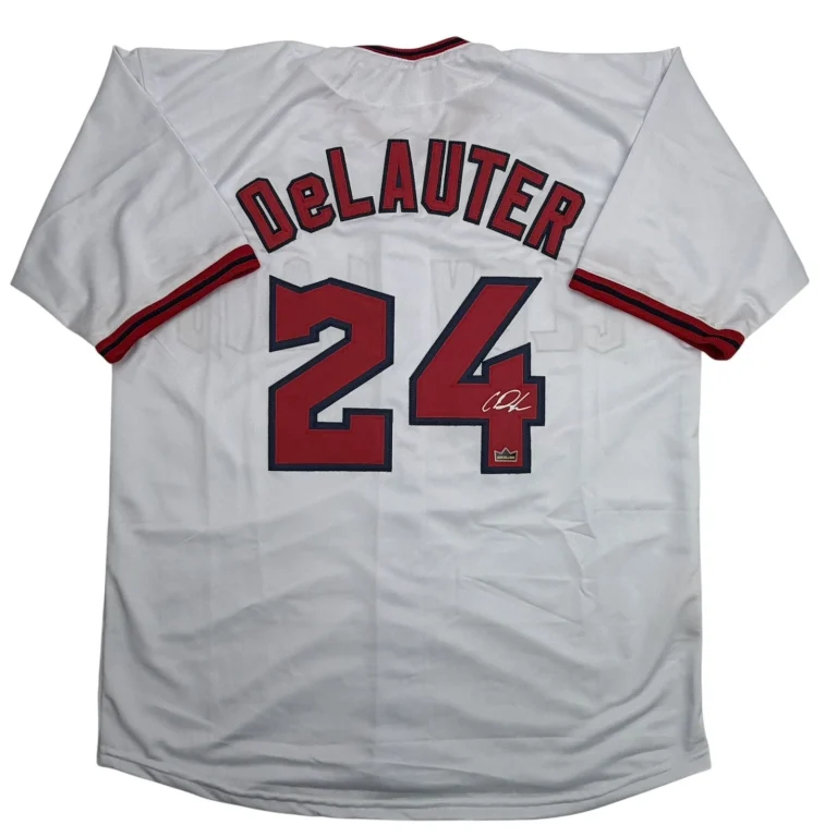 Facsimile Autographed Chase DeLauter Cleveland White Reprint Jersey Men's XL