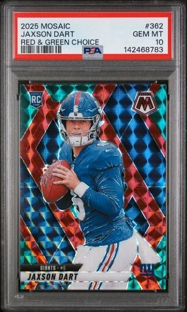 Graded 2025 Panini Mosaic Jaxson Dart #362 Red Green Choice RC PSA 10 Gem Mint