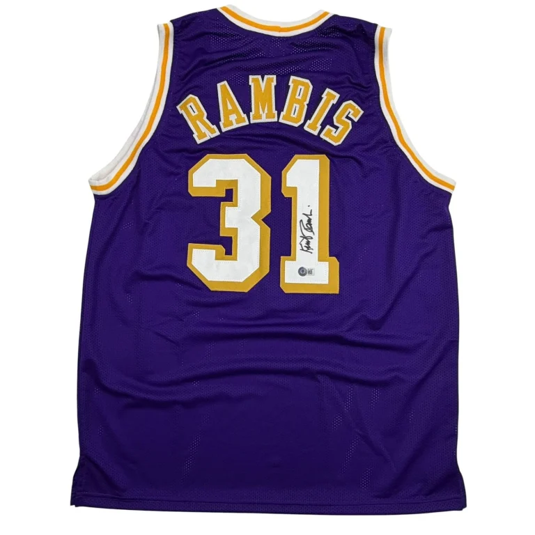 Autographed/Signed Kurt Rambis Los Angeles Purple Jersey Beckett BAS COA