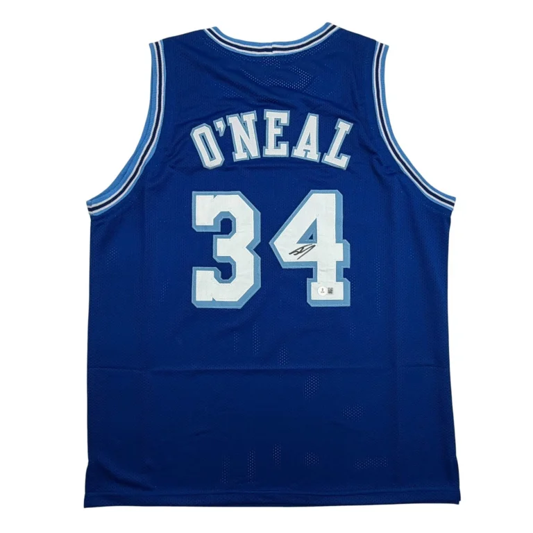 Autographed/Signed Shaquille Shaq O'Neal Los Angeles LA Retro Blue Basketball Je