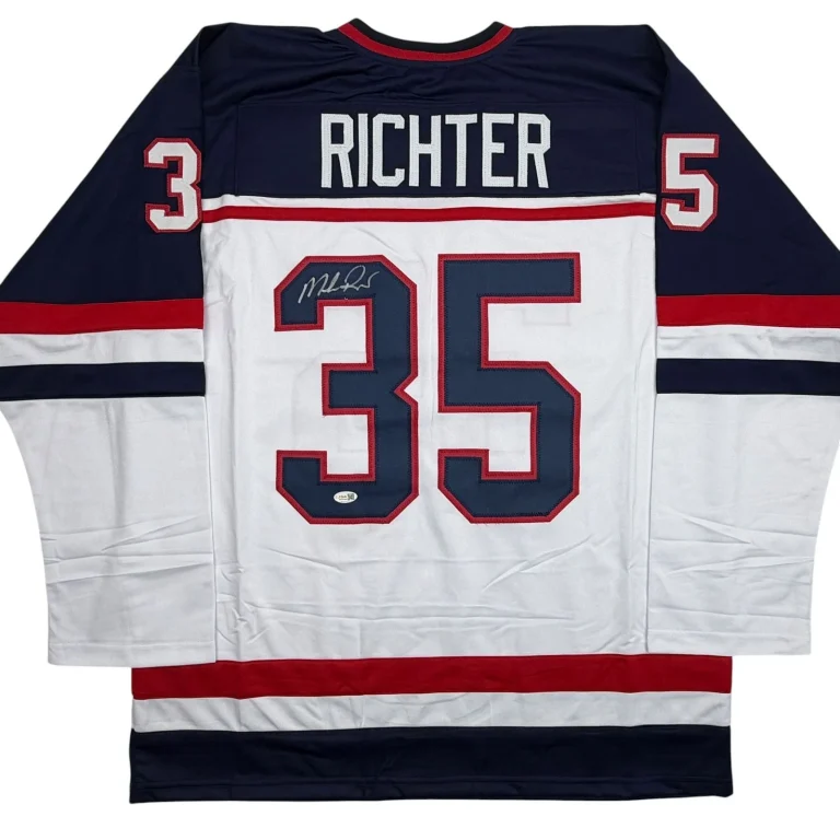 Autographed/Signed Mike Richter USA United States White Hockey Jersey JSA COA