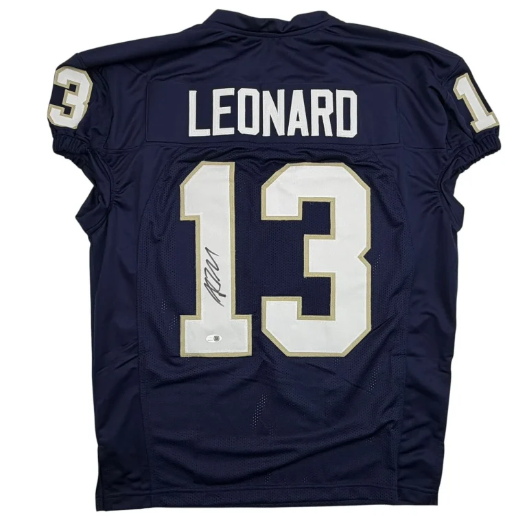 Autographed/Signed Riley Leonard Notre Dame Blue Pro Cut College Jersey JSA COA