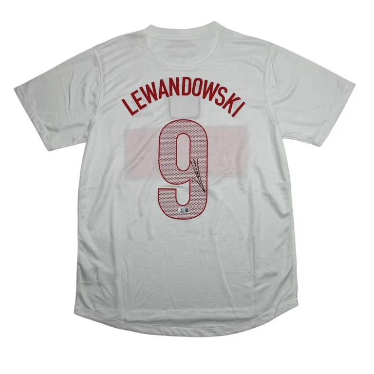 Autographed/Signed Robert Lewandowski Poland White Soccer Jersey Beckett BAS COA