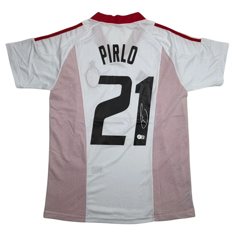 Autographed/Signed Andrea Pirlo AC Milan White Soccer Jersey Beckett BAS COA