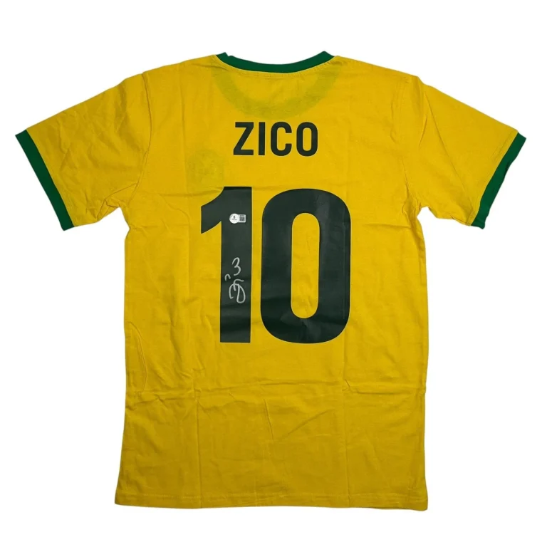 Autographed/Signed Zico Brazil Yellow Soccer Futbol Jersey Beckett BAS COA