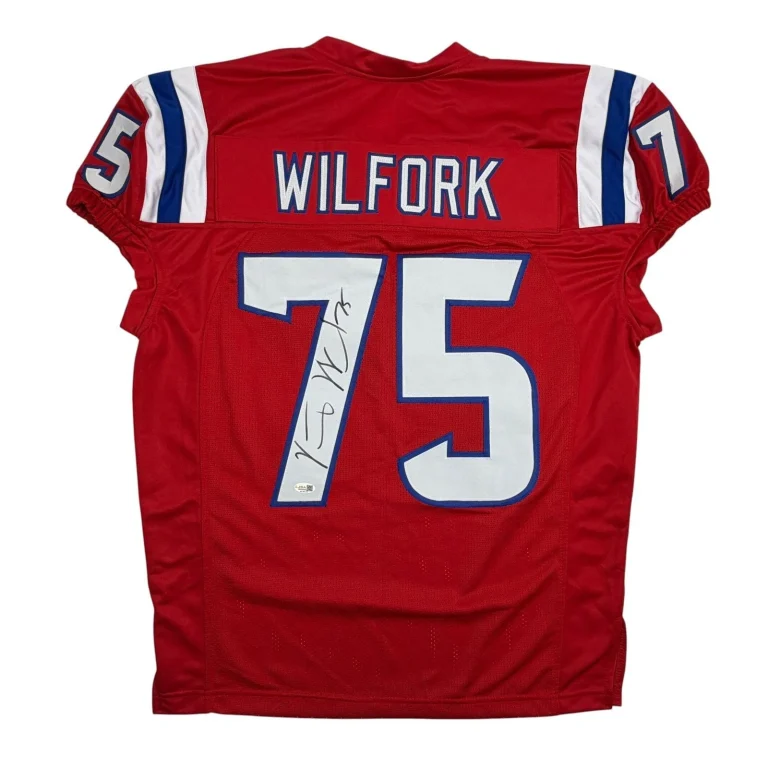 Autographed/Signed Vince Wilfork New England Red Retro Pro Cut Jersey JSA COA