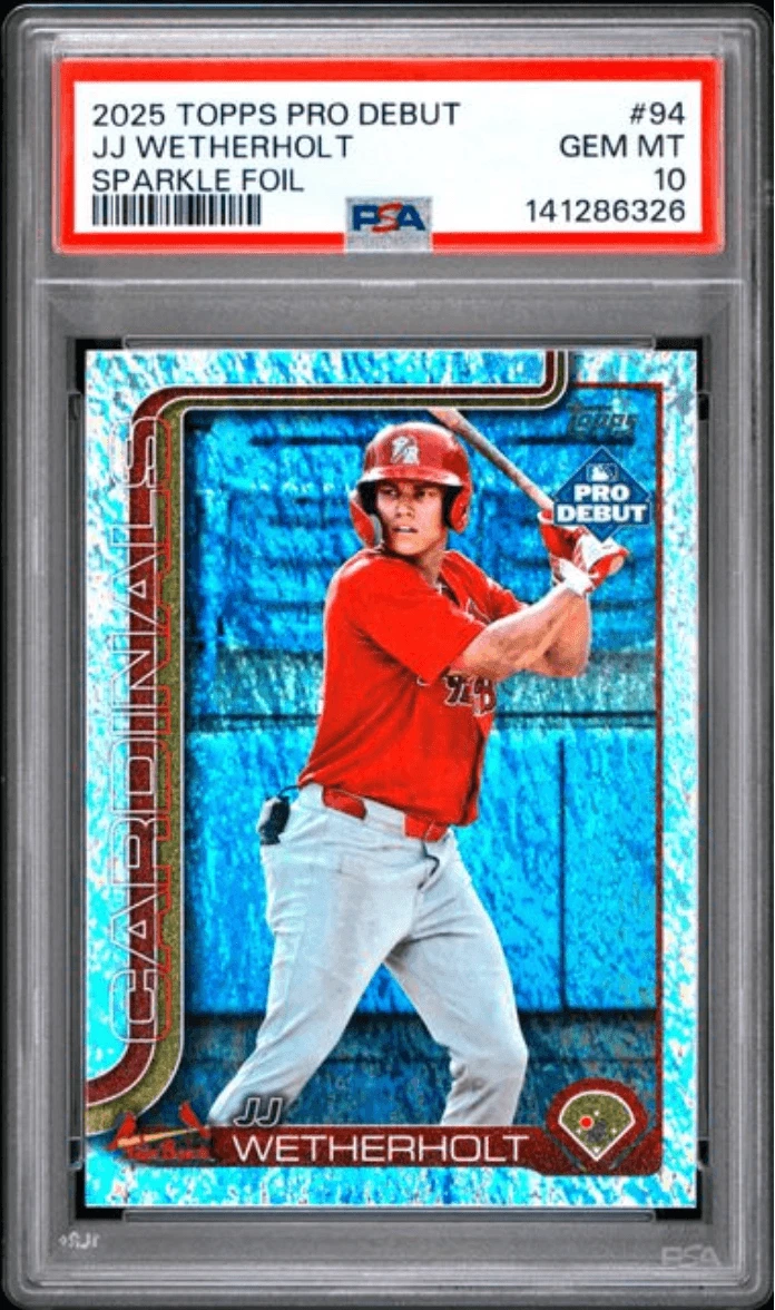 Graded 2025 Topps Pro Debut JJ Wetherholt #94 Sparkle /175 RC Card PSA 10