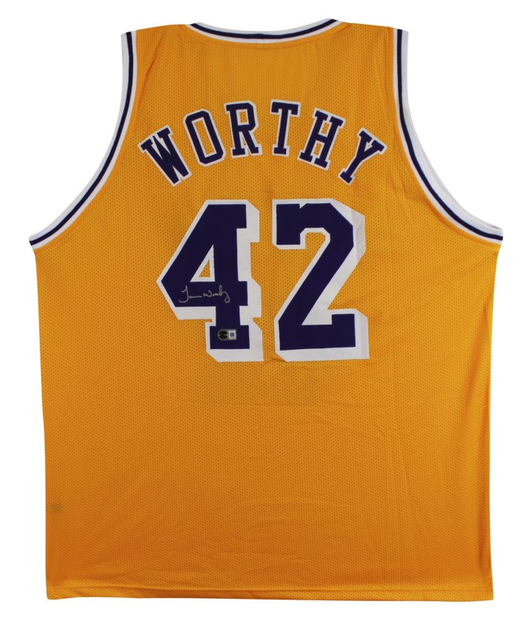 James Worthy Authentic Signed Yellow Pro Style Jersey Autographed BAS Witnessed