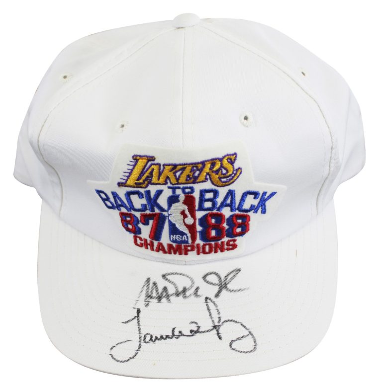 Lakers Magic Johnson & James Worthy Signed 1987-88 NBA Champs Hat BAS W #W426872