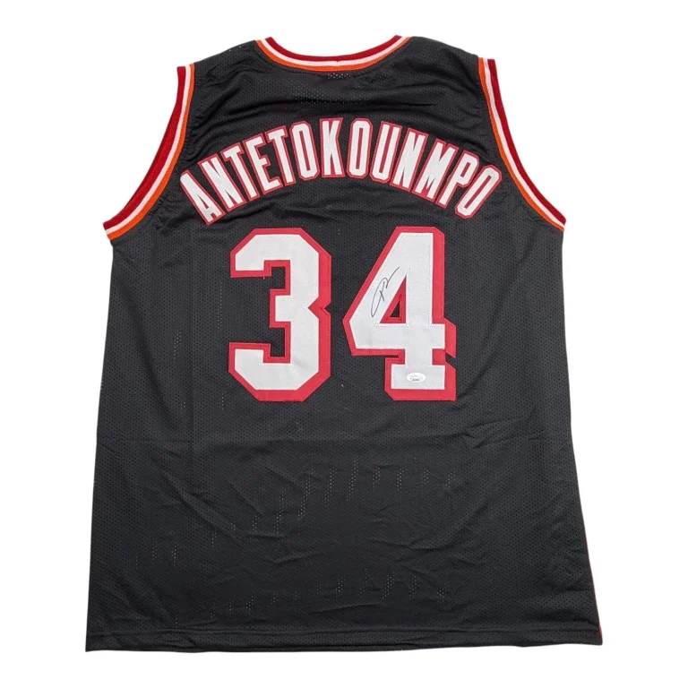 Autographed/Signed Giannis Antetokounmpo Miami Heat Black Jersey JSA COA