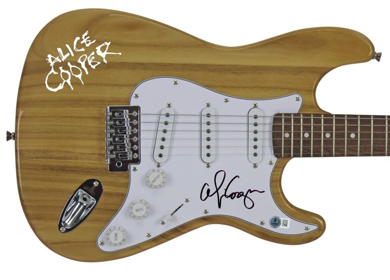 Alice Cooper Authentic Signed Natural Electric Guitar w/ Decal BAS Witnessed