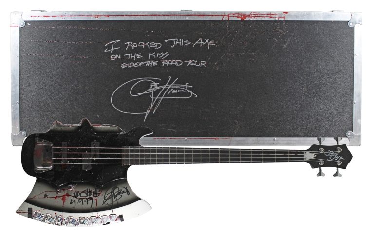 Gene Simmons Authentic Signed & Inscribed Stage Used Axe Guitar & Case BAS LOA