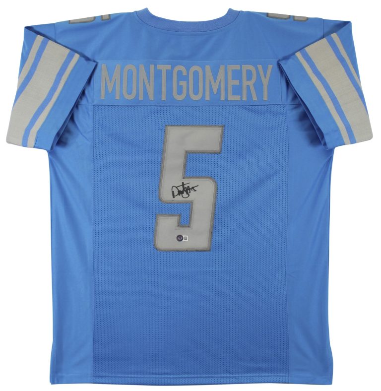 David Montgomery Authentic Signed Blue Pro Style Jersey BAS Witnessed