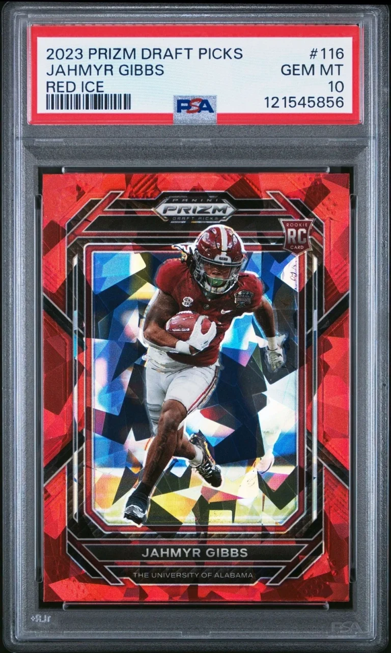 Graded 2023 Panini Prizm DP Jahmyr Gibbs #116 Red Ice Rookie RC Card PSA 10
