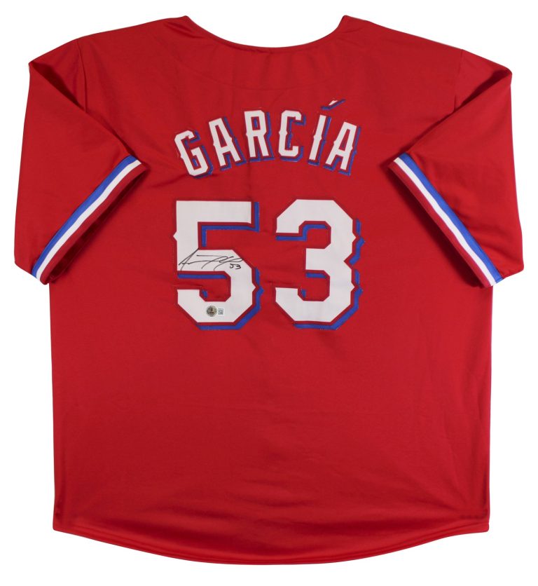 Adolis Garcia Authentic Signed Red Pro Style Jersey Autographed BAS Witnessed